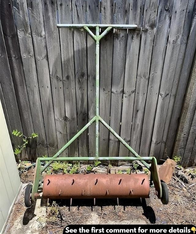 This sturdy vintage lawn aerator was a common sight in backyards of the past, used to help lawns breathe and grow healthier